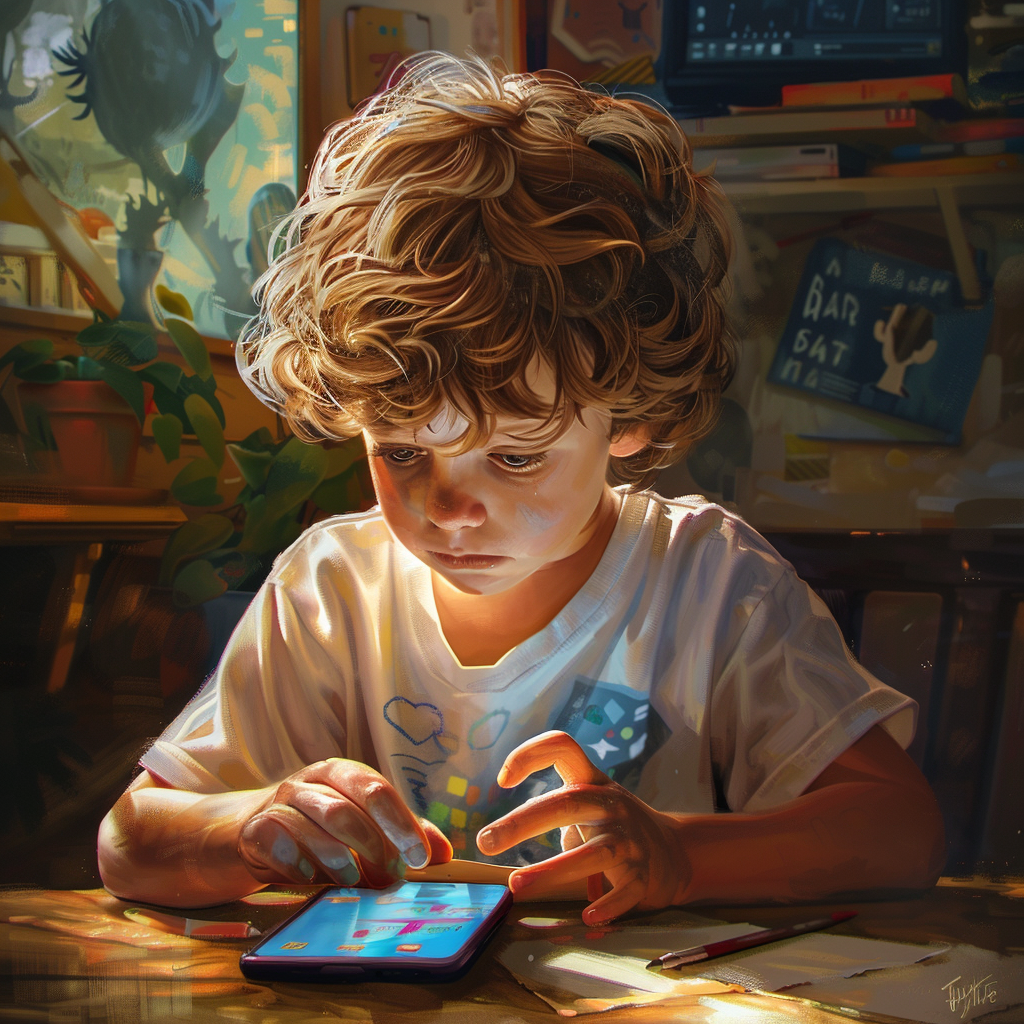a_realistic_image_of_a_child_playing_with_an_app_on_ his phone